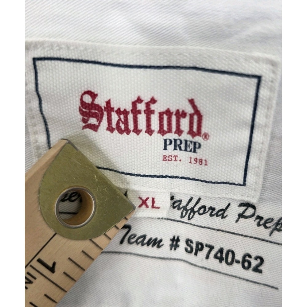 Y2K Stafford Prep Men XL ButtonUp Shirt Blue Striped Sailing Collegiate Flip Cuf - Picture 12 of 13